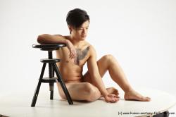 Nude Man Asian Sitting poses - simple Slim Short Black Sitting poses - ALL Realistic